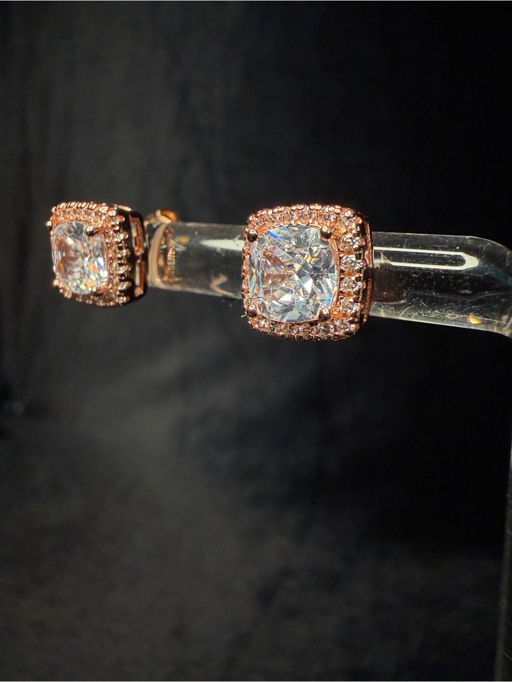 Rose Gold Tone 2ct AAA CZ Stones Butterfly Back Earrings Brand New BEAUTIFUL!